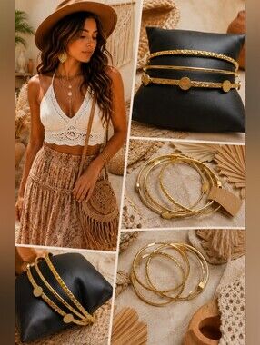 Plus Size Gold Color Bangles Set | Stackable Gold Tone Bracelet Trio